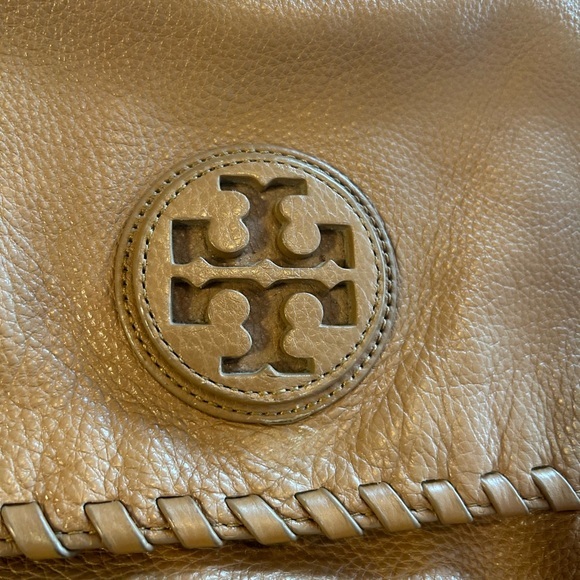 Tory Burch Marion Whipstitch Leather Saddle Convertible Chain Crossbody Tan Bag - Picture 2 of 10